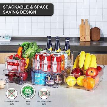 Jinamart Stackable Refrigerator Pantry Organizers with Handles, Large Fridge Bins for Freezers Kitch...