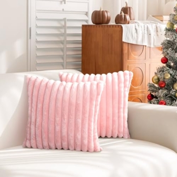 Uhomy Set of 2 Faux Fur Home Decorative Throw Pillow Cover Luxury Super Soft Fuzzy Striped Furry Pil...