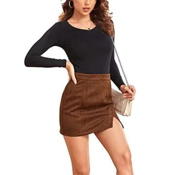 VNDFLAG Women's Faux Suede Bodycon Mini Skirt - Chic Style