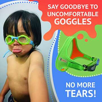 Frogglez Pain-Free Swim Goggles for Kids Under 10 - No Hair Pulling, Olympic Recommended