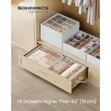 SONGMICS Set of 4 Drawer Organizers, Closet Organizers for Underwear, 80 Cells, Foldable Sock Holder...