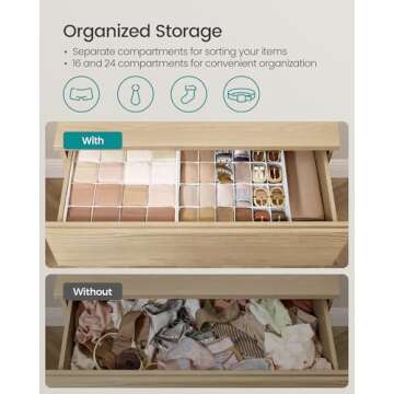 SONGMICS Set of 4 Drawer Organizers, Closet Organizers for Underwear, 80 Cells, Foldable Sock Holders, 11.8 x 11.8 x 3.9 Inches, for Storing Socks, Ties, Belts, Cloud White URUS011W01