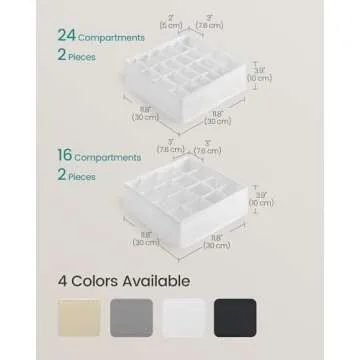 SONGMICS Set of 4 Drawer Organizers, Closet Organizers for Underwear, 80 Cells, Foldable Sock Holders, 11.8 x 11.8 x 3.9 Inches, for Storing Socks, Ties, Belts, Cloud White URUS011W01