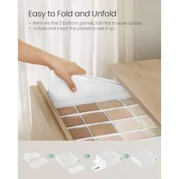 SONGMICS Set of 4 Drawer Organizers, Closet Organizers for Underwear, 80 Cells, Foldable Sock Holders, 11.8 x 11.8 x 3.9 Inches, for Storing Socks, Ties, Belts, Cloud White URUS011W01