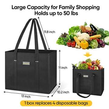 BALEINE 3Pk Reusable Grocery Bags, Foldable Shopping Bags for Groceries with Reinforced Bottom & Han...