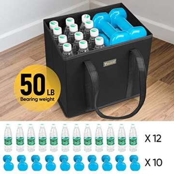 BALEINE 3Pk Reusable Grocery Bags, Foldable Shopping Bags for Groceries with Reinforced Bottom & Handles (Black)