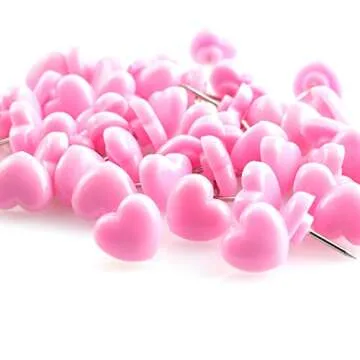 Lind Kitchen 100pcs Heart Shape Push Pins for Home School Office Notice Board Cork Board,Cute Thumbtacks Tacks Decorative Pushpins Accessories Supplies Pink