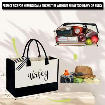 BeeGreen Mother of The Bride Gifts Wedding Gifts Canvas Tote Bags with Pocket Embroidered Wedding Gi...