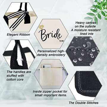 BeeGreen Mother of The Bride Gifts Wedding Gifts Canvas Tote Bags with Pocket Embroidered Wedding Gift Bag for Bridesmaid Bride To Be Bride Bag for Engagement Bridal Shower Honeymoon Bachlorette