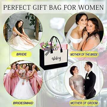 BeeGreen Mother of The Bride Gifts Wedding Gifts Canvas Tote Bags with Pocket Embroidered Wedding Gift Bag for Bridesmaid Bride To Be Bride Bag for Engagement Bridal Shower Honeymoon Bachlorette
