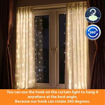 HXWEIYE Short Curtain Lights for Small Window, 3.3x5Ft USB Plug in Warm White Fairy Light with Timer & 8 Clips for Bedroom, 96Led String Light for Bedroom Indoor Weddings Party Garden Wall Décor