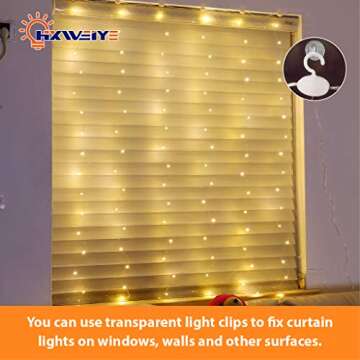 HXWEIYE Short Curtain Lights for Small Window, 3.3x5Ft USB Plug in Warm White Fairy Light with Timer & 8 Clips for Bedroom, 96Led String Light for Bedroom Indoor Weddings Party Garden Wall Décor