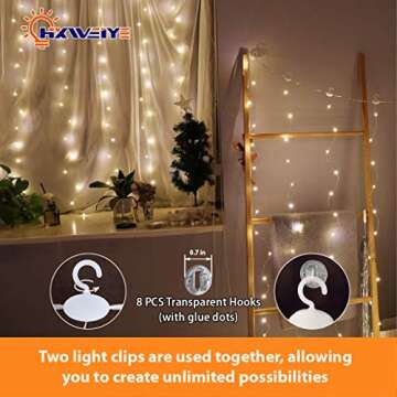 HXWEIYE Short Curtain Lights for Small Window, 3.3x5Ft USB Plug in Warm White Fairy Light with Timer & 8 Clips for Bedroom, 96Led String Light for Bedroom Indoor Weddings Party Garden Wall Décor