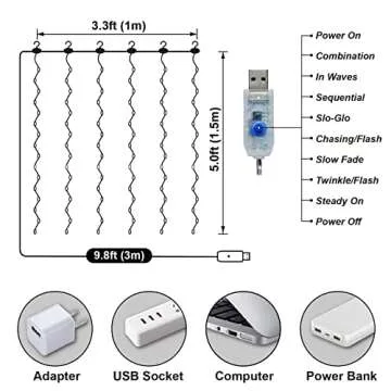 HXWEIYE Short Curtain Lights for Small Window, 3.3x5Ft USB Plug in Warm White Fairy Light with Timer & 8 Clips for Bedroom, 96Led String Light for Bedroom Indoor Weddings Party Garden Wall Décor