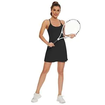 Womens Tennis Dress, 2-in-1 Golf Workout Dress with Built-in Bra & Shorts Pockets, Athletic Dresses ...