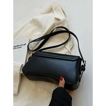 Verdusa Women's Leather Shoulder Bag Clutch Purses Trendy Hobo Crossbody Handbags Y2K Saddle Flap Underarm Purse Black One-Size