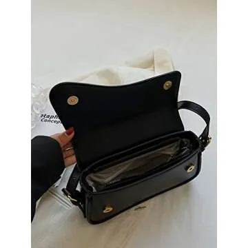 Verdusa Women's Leather Shoulder Bag Clutch Purses Trendy Hobo Crossbody Handbags Y2K Saddle Flap Underarm Purse Black One-Size