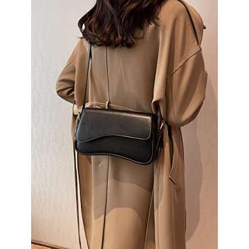 Verdusa Women's Leather Shoulder Bag Clutch Purses Trendy Hobo Crossbody Handbags Y2K Saddle Flap Underarm Purse Black One-Size