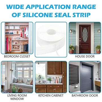 Door Weather Stripping, Window Silicone Seal Strip,Self Adhesive Tape for Draft Stopper Gap and Glass Shower|16Ft Long X 1.77 Inch(45mm) Width ，White |