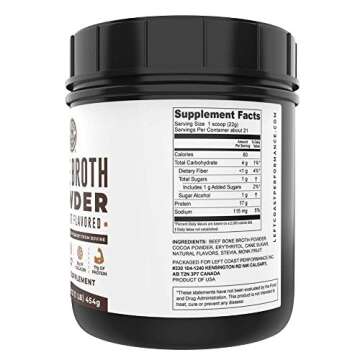 Left Coast Performance Chocolate Bone Broth and Multi Collagen Powder for Joint, Hair, Skin, and Nails Support