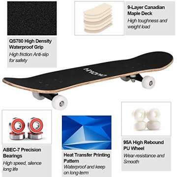 ToyerBee Skateboard, Skateboards for Beginners, Kids & Adults, Standard Skateboard 31” with Repair...