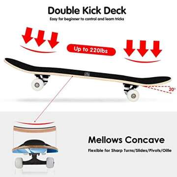 ToyerBee Skateboard, Skateboards for Beginners, Kids & Adults, Standard Skateboard 31” with Repair Kit for Teens/Boys/Girls, 9 Layer Canadian Maple Double Kick Pro Skateboard for Sports & Outdoors