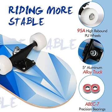 ToyerBee Skateboard, Skateboards for Beginners, Kids & Adults, Standard Skateboard 31” with Repair Kit for Teens/Boys/Girls, 9 Layer Canadian Maple Double Kick Pro Skateboard for Sports & Outdoors