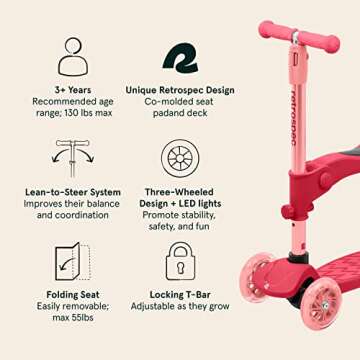 Retrospec Chipmunk Plus Kids’ Kick Scooter 3+ Years - Height Adjustable 3 Wheel Scooters - Learn t...