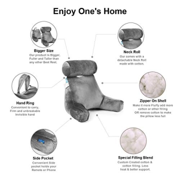 ZOEMO Bed Rest Reading Pillow, Big Bedrest Pillows with Arm Rests and Neck Roll Pillow, Armrest Pillows for Reading Watching TV in Bed Floor or Sofa