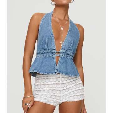 Women Backless Denim Vest for Summer Style