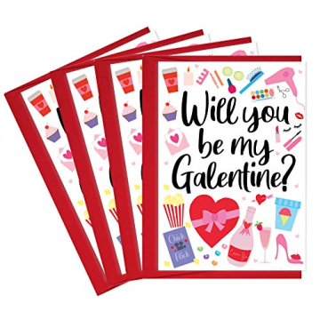 Tiny Expressions 4 Happy Galentines Day Cards for Friends with Red Envelopes (4 Galentine's Day Card...