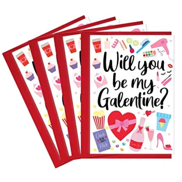 Tiny Expressions 4 Happy Galentines Day Cards for Friends with Red Envelopes (4 Galentine's Day Card...