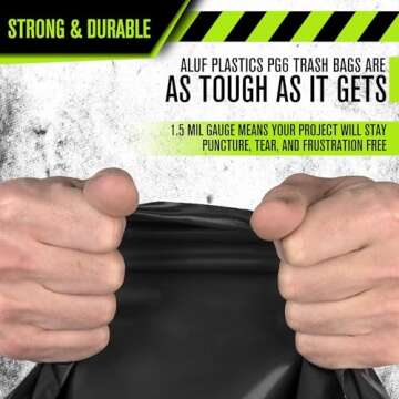 Aluf Plastics 65 Gal Black Heavy Duty Garbage Bags 1.5 Mil - 50"x 48" - Pack of 50 - For Contractor,...