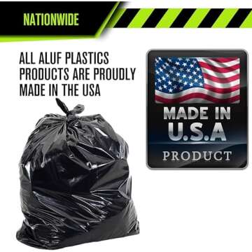 Aluf Plastics 65 Gal Black Heavy Duty Garbage Bags 1.5 Mil - 50"x 48" - Pack of 50 - For Contractor, Outdoor, Construction, & Storage