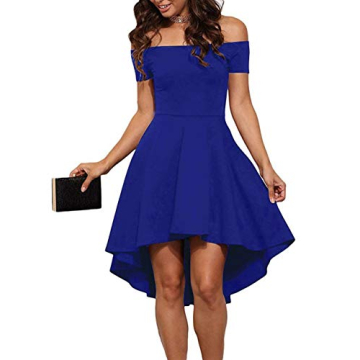 Sarin Mathews Women Off The Shoulder Short Sleeve High Low Cocktail Skater Dress RoyalBlue L