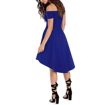 Sarin Mathews Women Off The Shoulder Short Sleeve High Low Cocktail Skater Dress RoyalBlue L