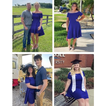 Sarin Mathews Women Off The Shoulder Short Sleeve High Low Cocktail Skater Dress RoyalBlue L