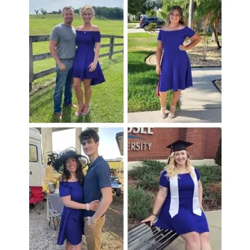 Sarin Mathews Women Off The Shoulder Short Sleeve High Low Cocktail Skater Dress RoyalBlue L