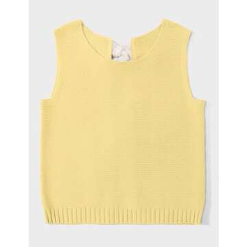 UEU Womens Crochet Knit Vest Sleeveless Crop Sweater Top - Chic Design with Bow Tie Detail