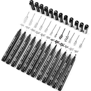 Set of 12 Black Micro-Pen Fineliner Ink Pens - Waterproof Archival ink Fine Point Micro Pen for Mult...