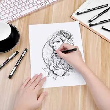 Set of 12 Black Micro-Pen Fineliner Ink Pens - Waterproof Archival ink Fine Point Micro Pen for Multiliner, Sketching, Brush Lettering, Artist Illustration, Technical Drawing, Calligraphy, Scrapbookin