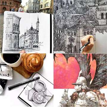 Set of 12 Black Micro-Pen Fineliner Ink Pens - Waterproof Archival ink Fine Point Micro Pen for Multiliner, Sketching, Brush Lettering, Artist Illustration, Technical Drawing, Calligraphy, Scrapbookin