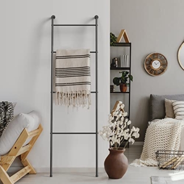 Blanket Ladder Decorative Towel Rack Holder for Bathroom, Wall Leaning Metal Drying Quilt Stand for ...