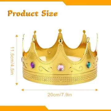 Tytroy Regal King Queen Prince Princess Gold Jeweled Plastic Crown for CostumeParty Birthday Halloween Theater Celebration Anniversary Parade Festival Carnival Mardi Gras or Home Business Decoration