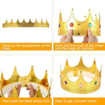 Tytroy Regal King Queen Prince Princess Gold Jeweled Plastic Crown for CostumeParty Birthday Halloween Theater Celebration Anniversary Parade Festival Carnival Mardi Gras or Home Business Decoration