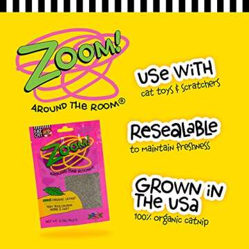 Petmate Organic Catnip - Hoots Zoom Around the Room Catnip - Grown & Harvested in USA 0.5oz pouch