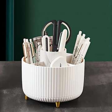 DASITON Large Capacity Makeup Brush Holder – Stylish 360° Rotating Organizer for Home and Office