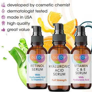 GLEOW Retinol Serum for Face, Vitamin C with Hyaluronic Acid Face Serum for Women and Men, Glow Skin...