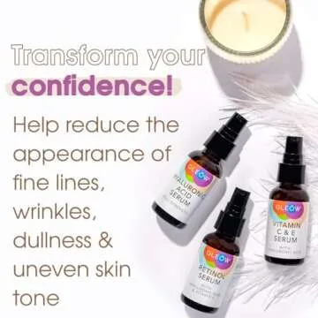 GLEOW Retinol Serum for Face, Vitamin C with Hyaluronic Acid Face Serum for Women and Men, Glow Skin Care Set Targets Appearance of Uneven Skin Tone and Dryness 3x1oz