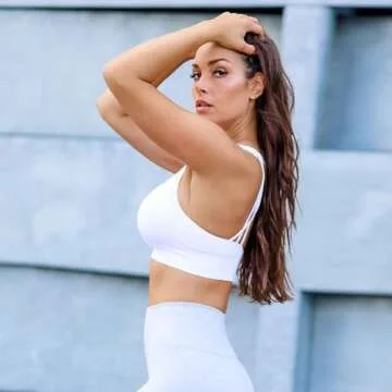 Aoxjox Women's Workout Ribbed Seamless Sports Bras Fitness Running Yoga Crop Tank Top (White, Medium)